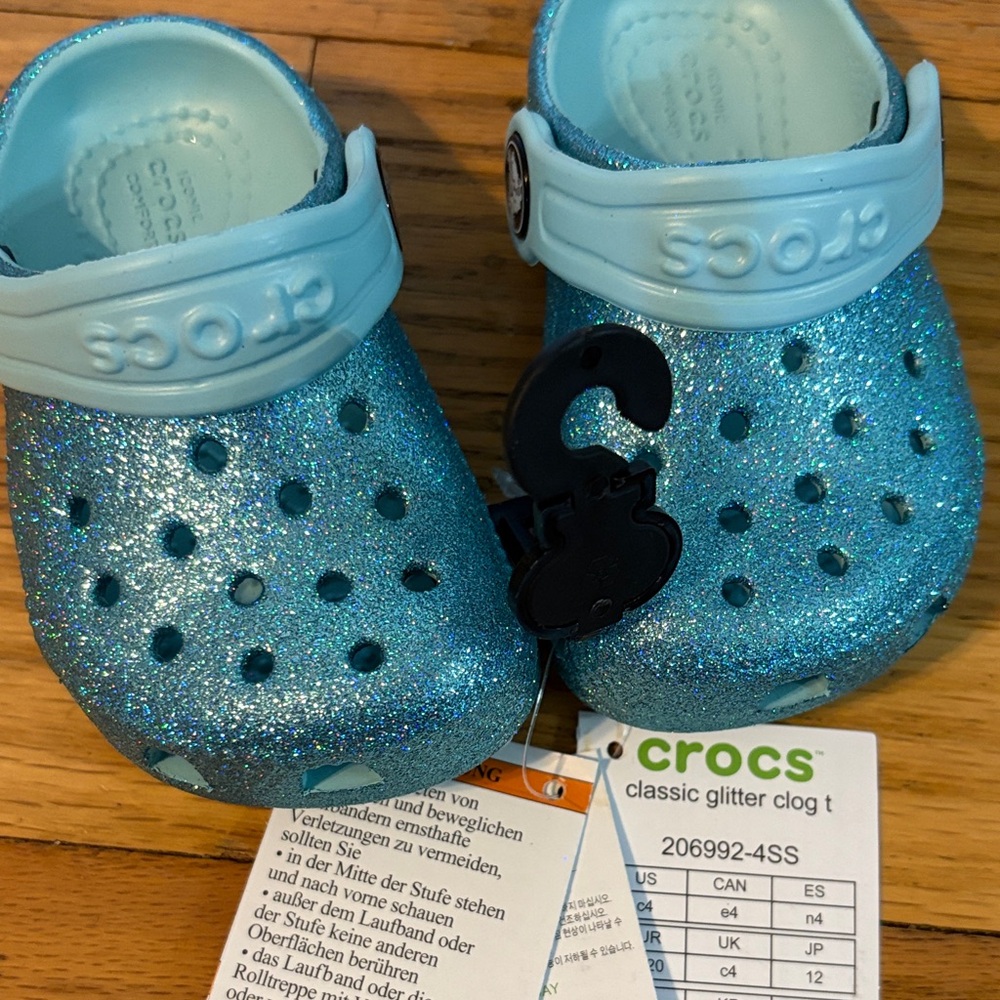 CROCS Kids Sparkly Blue Sandals - Picture 4 of 5